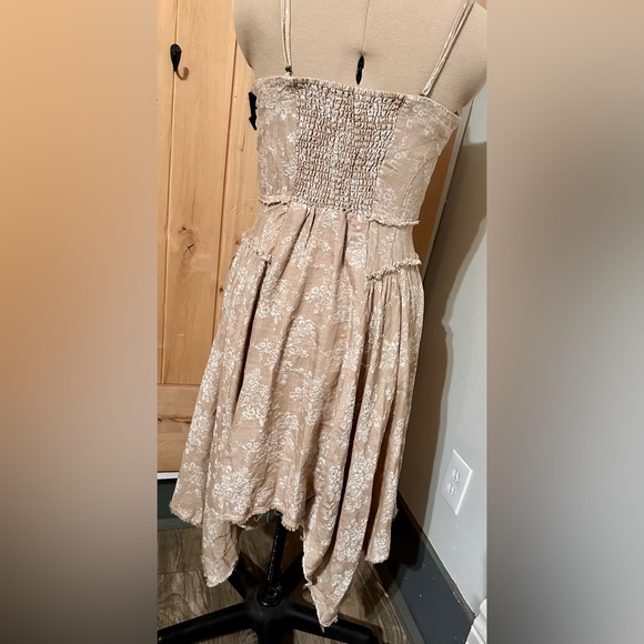 NEW NWT Anthropologie Corset Seamed Mini Cotton Linen Beige Flower Floral Dress - Picture 7 of 12